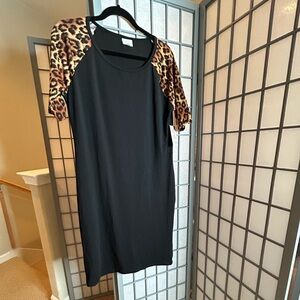 NWT LuLaRoe Julia Black Dress with Leopard Print Sleeves